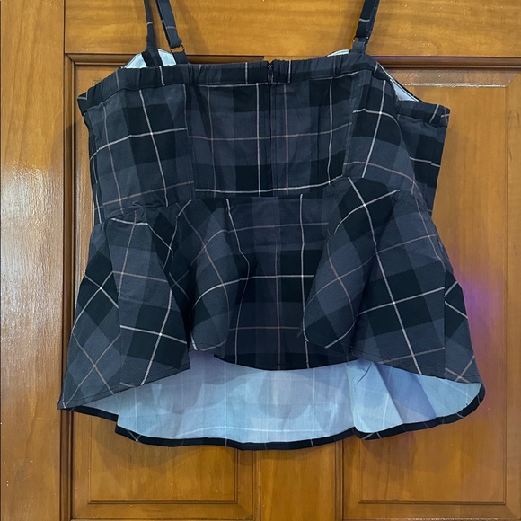 Black Plaid Bengaline Lace Up Peplum Cami - Picture 2 of 7